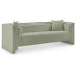 Meridian Furniture - Everett Upholstered Sofa, Mint, Chenille Fabric - Make this Everett mint chenille fabric sofa the center of a cozy reading nook. Handsome from every angle, this posh sofa is plumply appointed to put supreme comfort within easy reach. Soft mint chenille upholstery fabric adds to its lavish feel while a staggered design gives it a modern edge. An included pillow gives it a beckoning vibe while the sofa's solid wood inner frame makes it a lasting addition in any room.