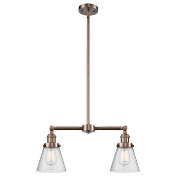 Small Cone 2-Light LED Chandelier, Antique Copper, Glass: Seedy