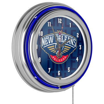NBA Chrome Double Rung Neon Clock, City, New Orleans Pelicans