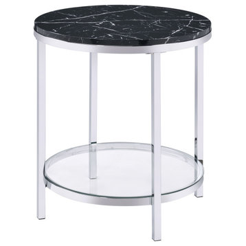 Virlana End Table, Faux Black Marble and Chrome Finish