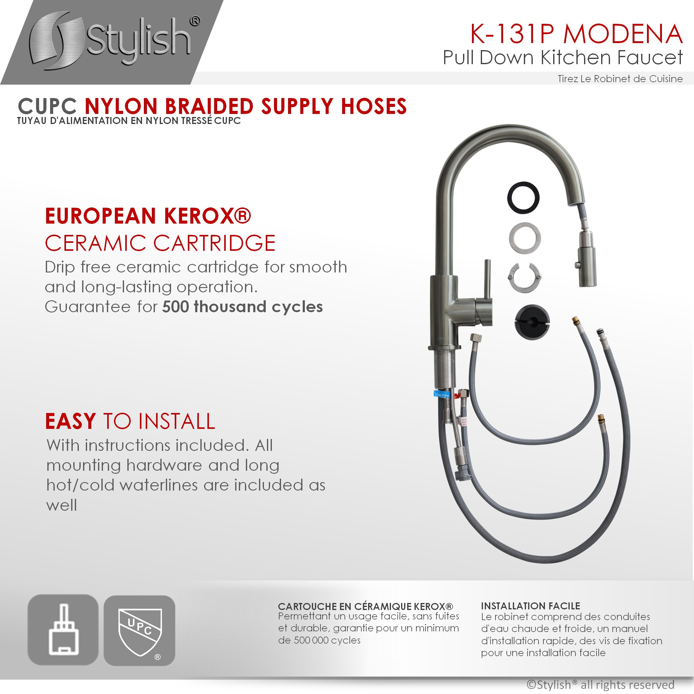 STYLISH Modern Single Handle Pull down Sprayer Kitchen Faucet in Gunmetal