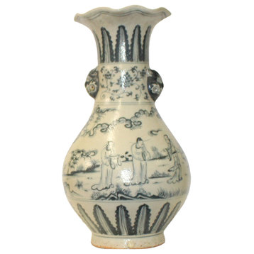 Chinese Oriental Ceramic Cream White People Graphic Vase Hws1265