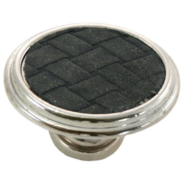 1 5/8" Churchill Oval Knob- Polished Nickel/Black Leather Insert
