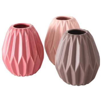 3 Piece PInk/Mauve/Rose Geometric Vase Set