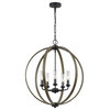 5-Light Chandelier, Weathered Oak Wood/Antique Forged Iron