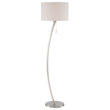Floor Lamp, Satin Chrome White Fabric Shade, E27 Cfl 23W
