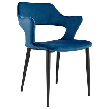 Vidar Side Chair, Blue Velvet With Black Steel Legs Set of 1
