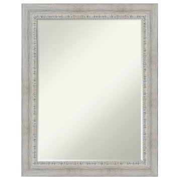 Rustic White Wash Petite Bevel Wood Bathroom Wall Mirror 22.5 x 28.5 in.