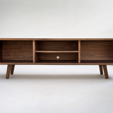 Solid Black Walnut Media Console/ TV Stand/ Cabinet with Beveled Edges