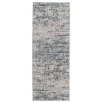 Jaipur Living - Vibe Halston Abstract Gray and Blue Area Rug, Gray and Blue, 3'x8' - The Tunderra collection boasts a stunning, textural, and high-end look at an accessible price. The Halston rug showcases an abstract motif inspired by natural rock formations, offering design versatility in a blue, ivory, black, and gray colorway. This durable and easy-to-clean polyester rug is ideal for heavily trafficked rooms of the home.