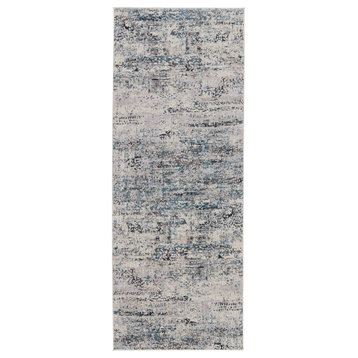 Vibe Halston Abstract Gray and Blue Area Rug, Gray and Blue, 3'x8'