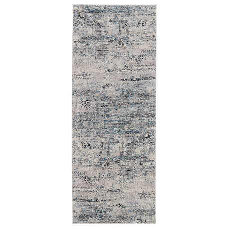 Vibe Halston Abstract Gray and Blue Area Rug, Gray and Blue, 3'x8'