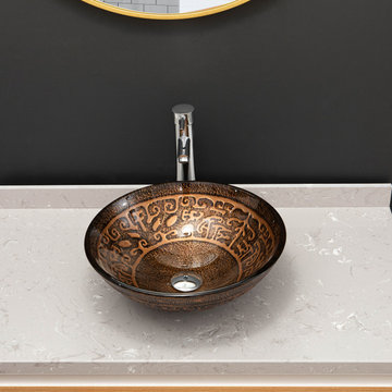Antique Bronze Glass Circular Vessel Bathroom Sink