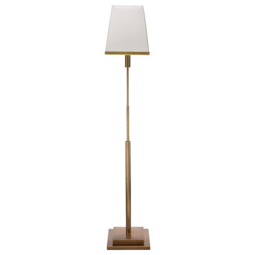 Jud Floor Lamp, Antique Brass With Large Square Open Cone Shade, White Linen