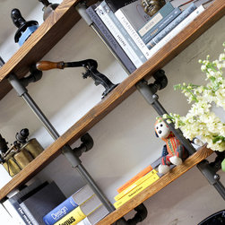 Nita Reclaimed Scaffolding Board & Dark Steel pipe Curved Shelving & Desk Unit - Desks & Writing Bureaus