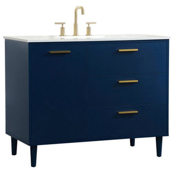 Elegant Decor Baldwin 42" Solid Wood and MDF Bathroom Vanity in Blue