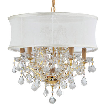 Brentwood 6 Light Chandelier, Gold, Smooth White, Clear Hand Cut