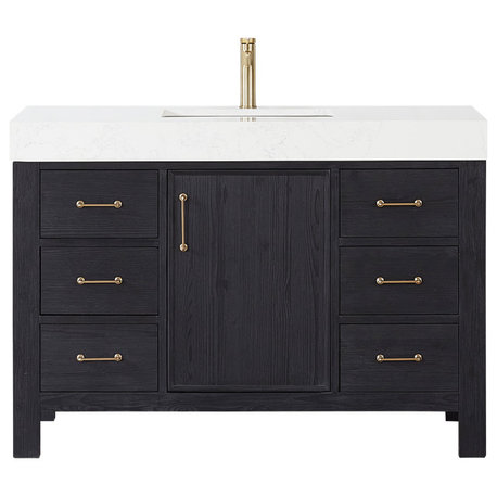 Leon Bath Vanity with Composite Stone Top, Fir Wood Black, 48", No Mirror