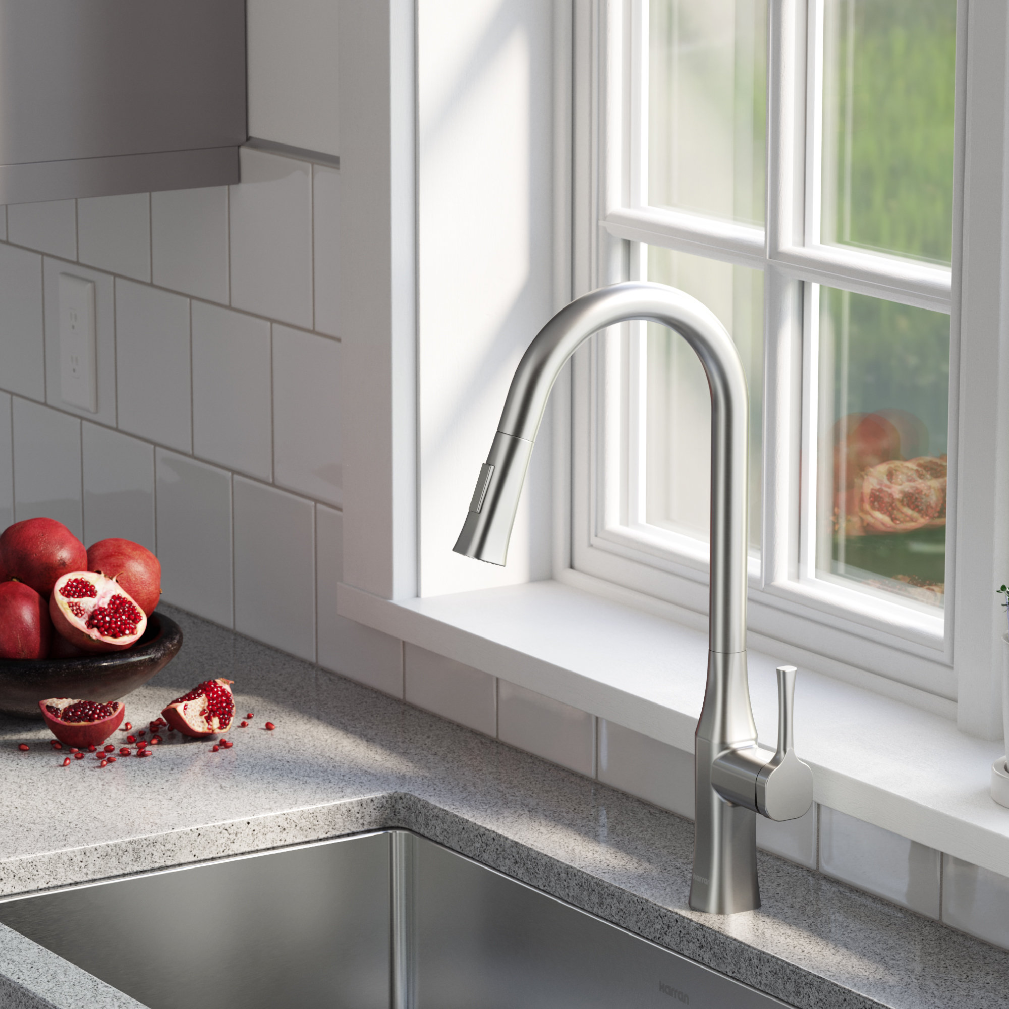 Karran KKF140 1-Handle Pull-Down Sprayer Kitchen Faucet, Stainless Steel
