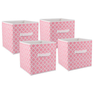 DII 11" Square Polyester Cube Lattice Storage Bin in Pink Sorbet (Set of 4)