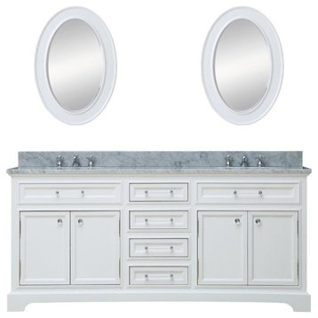 Derby White Bathroom Vanity, Pure White, 72" Wide, Two Mirrors, No Faucet