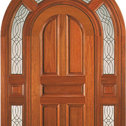 Round Top Door, Mahogany Prehung Entry System with Wrap Around Transom - Front Doors
