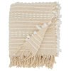 Boho Chic Textured Stripe Fringe Throw Blanket, Natural, 50"x60"