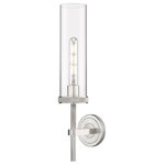 Innovations Lighting - Lincoln, 1 Light 12" Sconce, Satin Nickel, Clear Glass - The Lincoln collection makes a statement with bold and striking details. The impressive glass cylinder shade sits atop a refined metal frame that features perfectly placed knurling details. Lincoln is a gorgeous addition to traditional or restoration decor.