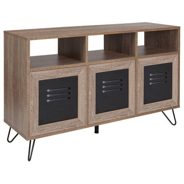 Flash Furniture Woodridge 3 Cubby Console Table in Rustic and Black