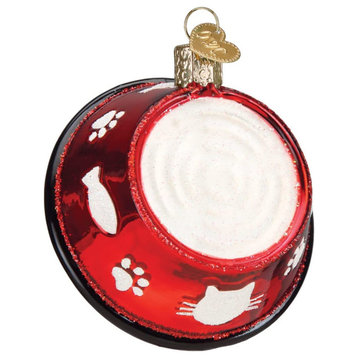 Old World Christmas Glass Blown Kitty Bowl Ornament, 3"