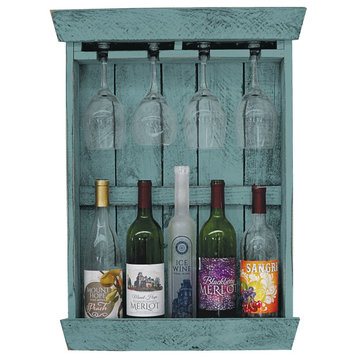 Farmhouse 5-Bottle Wine Shadow Box, Sea Foam Green