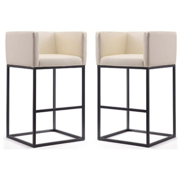 Home Square 38" Faux Leather Barstool in Cream & Black - Set of 2