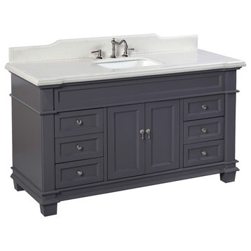 Elizabeth 60" Bathroom Vanity, Base: Marine Gray, Top: Quartz, Single Vanity