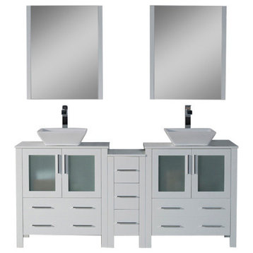 Sydney 72" Double Vanity Set With Vessel Sinks and Mirrors, Glossy White