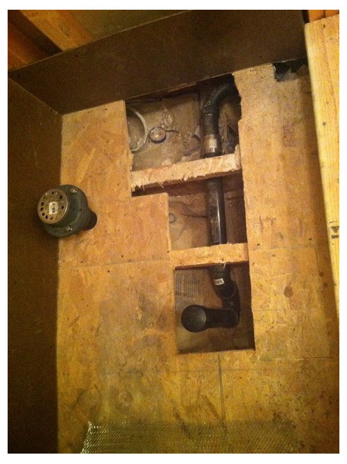 Cover holes in shower floor with cement board