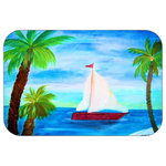 Mary Gifts By The Beach - Red Sail Boat Plush Bath Mat, 20"x15" - Bath mats from my original art and designs. Super soft plush fabric with a non skid backing. Eco friendly water base dyes that will not fade or alter the texture of the fabric. Washable 100 % polyester and mold resistant. Great for the bath room or anywhere in the home. At 1/2 inch thick our mats are softer and more plush than the typical comfort mats.Your toes will love you.