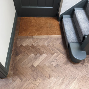Antique oak herringbone parquet with single row border | SW2 Crystal Palace