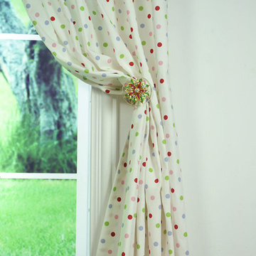 Kids Polka Dot Back Tab Printed Cotton Curtain Holdback Red Color