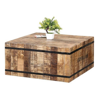 Expedition Rustic Mango Wood Block Square Coffee Table Rustic