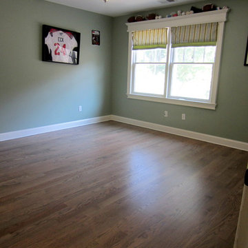 NISSEQUOGUE:  2 1/4" RED OAK W/ CUSTOM GREY BLEND STAIN + BONA TRAFFIC HD SATIN