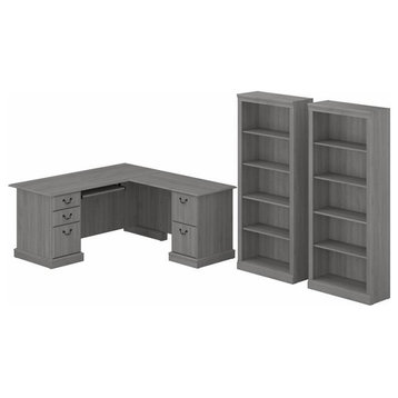 Saratoga L Shaped Computer Desk with Bookcases in Modern Gray - Engineered Wood