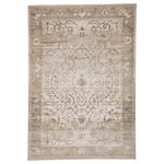 Jaipur Living - Vibe by Jaipur Living Tajsa Medallion Gray/Gold Area Rug, 6'7"x9'6" - The Sinclaire collection is a vintage-inspired assortment of faded traditional designs for a casual yet glam statement. The Tajsa rug boasts an ornate center medallion with lustrous metallic details and a cream, gray, silver, and gold colorway. The sleek polyester and polypropylene fibers of this luxe rug lend a chameleon-like shine, offering the unique blend of modernity and timeless distressing.
