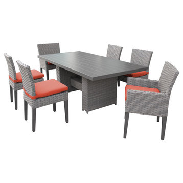 Monterey Rectangular Patio Dining Table,4 Armless Chairs,2 Chairs,Arms Tangerine
