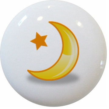 Celestial Yellow Moon Ceramic Knob