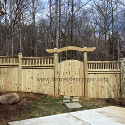 stockade deluxe with deck rail and arbor - Home Fencing And Gates