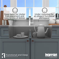 Karran 32" Undermount Double Bowl 50/50 Quartz Kitchen Sink Kit, Grey