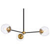 Living District Briggs 3-Light Metal Pendant w/ Clear Shade in Black and Brass