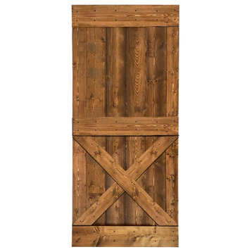 Stained Solid Pine Wood Sliding Barn Door, Walunt, 36"x84", Mini X
