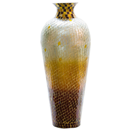 Amphora Nouveau Metal Floor Vase With Decorative Glass Mosaic Overlay