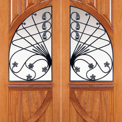 Solid Mahogany Double Prehung Doors, Old World Forged Iron - Front Doors